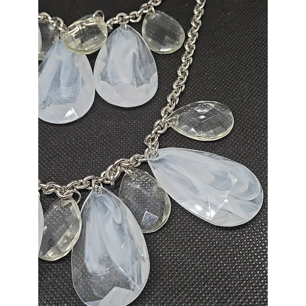 R.J.Graziano Chunky Clear Lucite Dangling Charms Bib‎ Necklace New With Tags